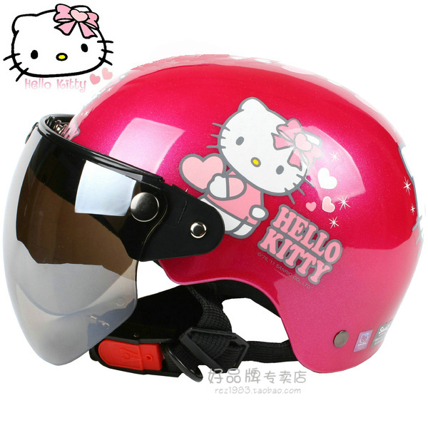 台湾EVO爱心桃红哈雷电动摩托车儿童头盔男女小孩防晒紫外线夏季