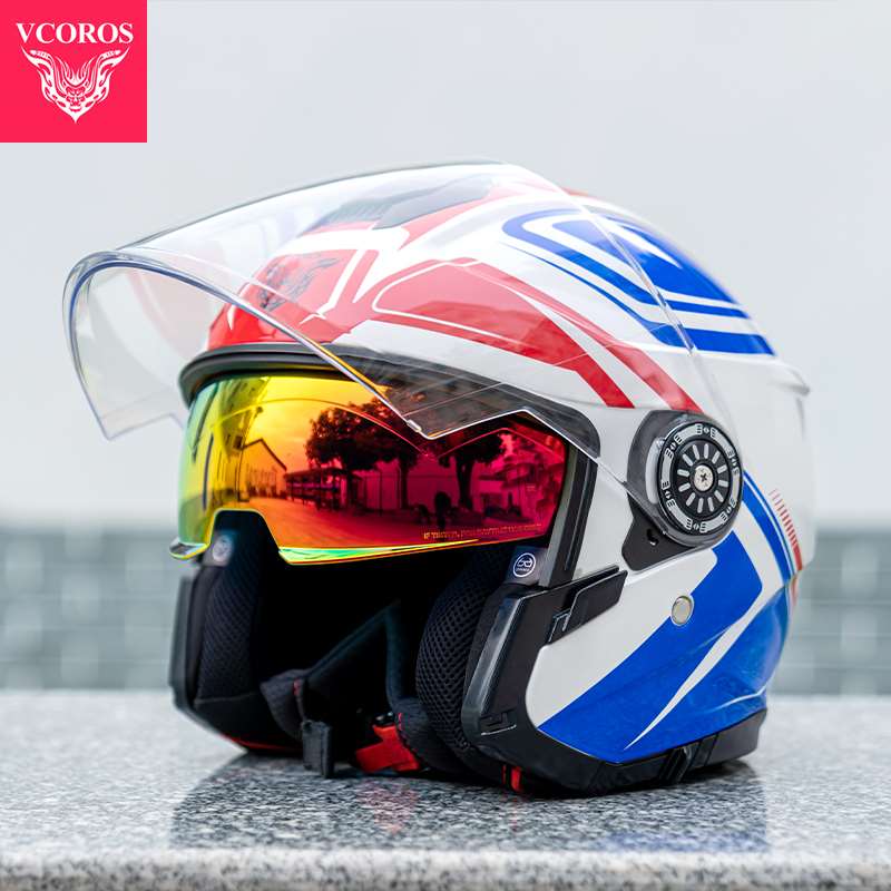 正品意大利VCOROS四分之三头盔四季男女摩托车双镜片机车电动车安
