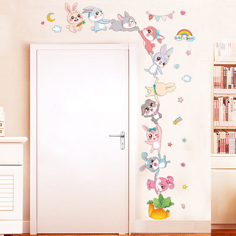 儿童房门框墙上装饰卡通贴画大图案创意卧室门上自粘壁纸房间门贴