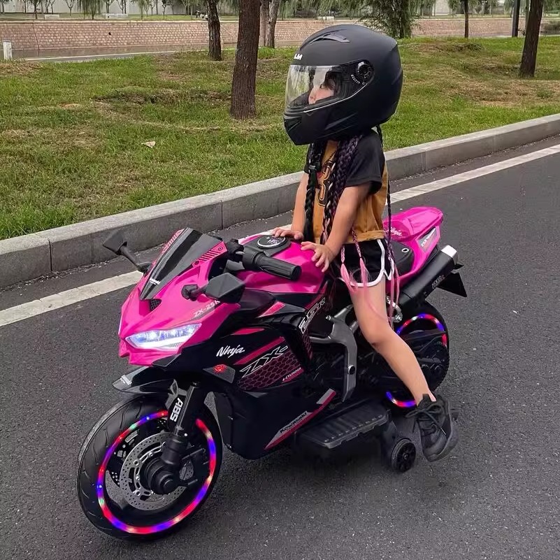川崎儿童电动两轮摩托车小孩可坐大人双人男女宝宝超大号玩具机车