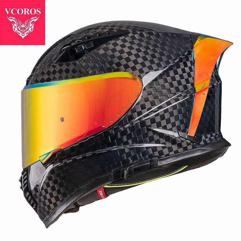 高档意大利VCOROS蛇纹碳纤维摩托车冬季头盔男双镜片大码机车全盔