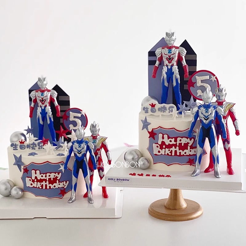 网红男孩生日蛋糕装饰摆件蓝色房子五角星超人烘焙装扮插件套装