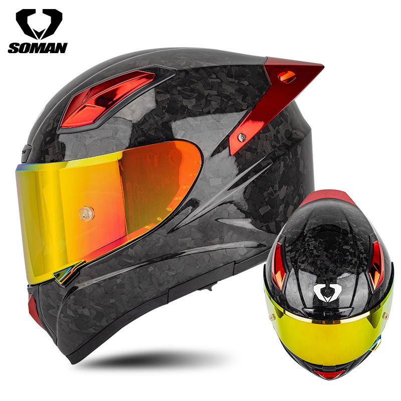 新款SOMAN X8S碳纤维全盔全覆式个性机车四季跑盔摩托车头盔男女