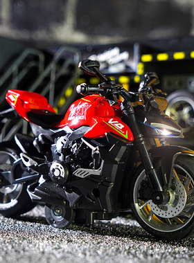 仿真街霸杜卡迪摩托车回力合金模型灯光声效赛车男孩儿童玩具摆件