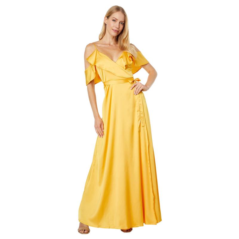 Bebe女款专柜2024热销代购美国连衣裙姜黄色吊带花领设计款连衣裙