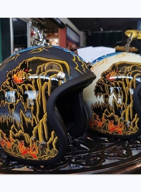 Gallop彩绘山海关复古小盔体头盔Vespa姜戈踏板电动摩托车3/4半盔