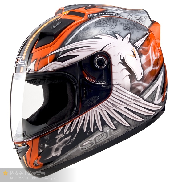 台湾进口SOL头盔68S橘银色独角兽摩托车头盔男女带闪灯机车全盔