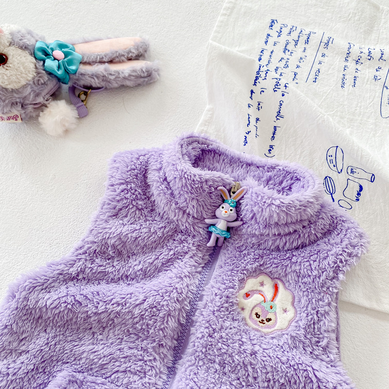 女童紫色兔子马甲小童 2022冬装新款星黛露女宝宝加绒背心ins童装