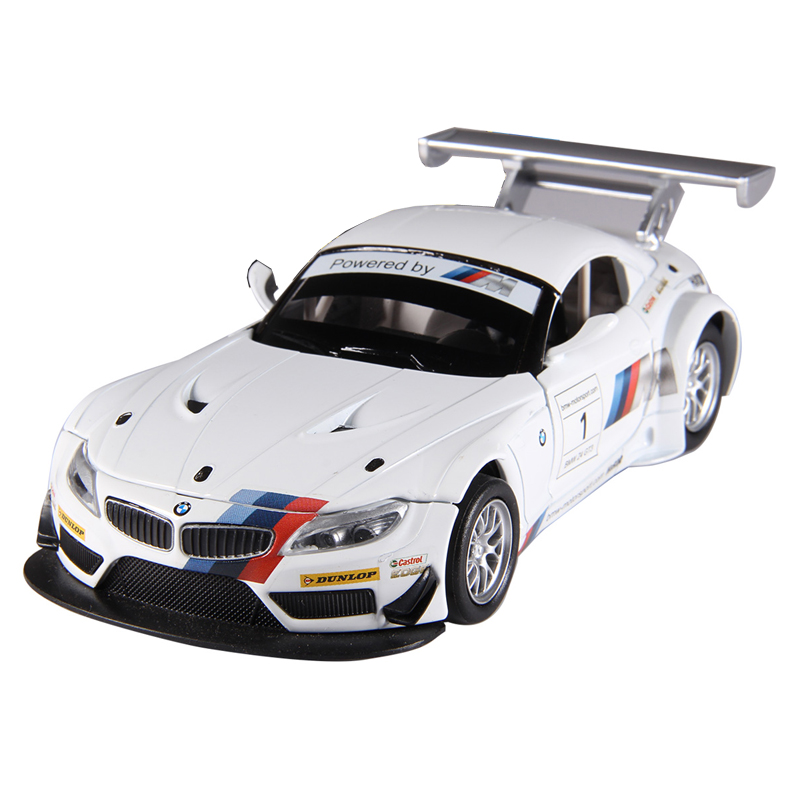 彩珀成真1:24合金汽车模型白色宝马Z4 GT3赛跑车声光开门儿童玩具