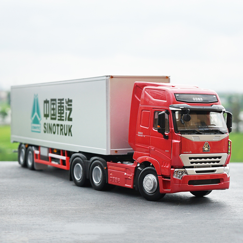 中国重汽原厂汽车模型 豪沃HOWO A7集装箱卡车模型 1:36合金车模