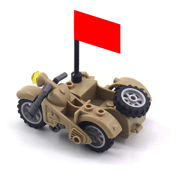 兼容军事人仔拼装积木儿童益智玩具男孩子二战挎斗三轮摩托车