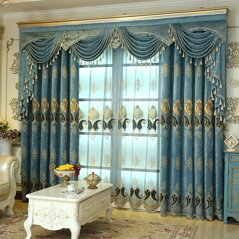定制雪尼尔窗帘北欧简约遮光客厅卧室欧式绣花布成品高档奢华大气