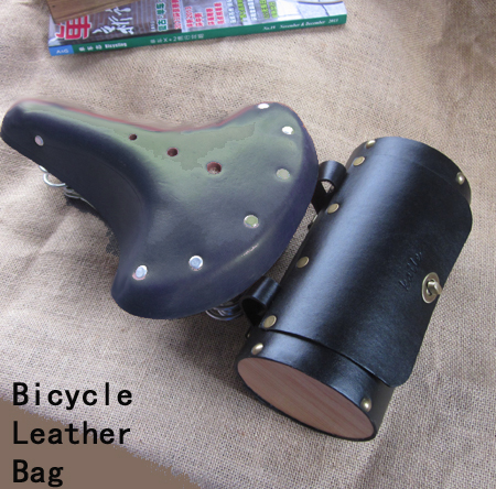 bicycle bag自行车复古尾包车前把手包摩托电动皮革原木圆筒10cm