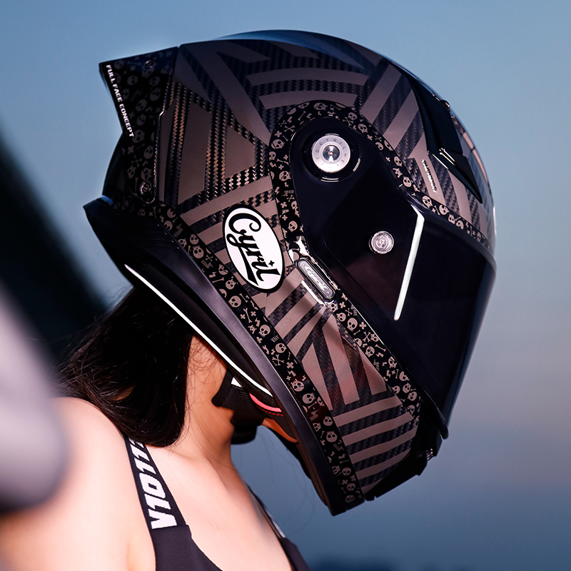 正品CYRIL碳纤维全盔摩托车头盔超越3c男女赛车四季机车夏季蓝牙