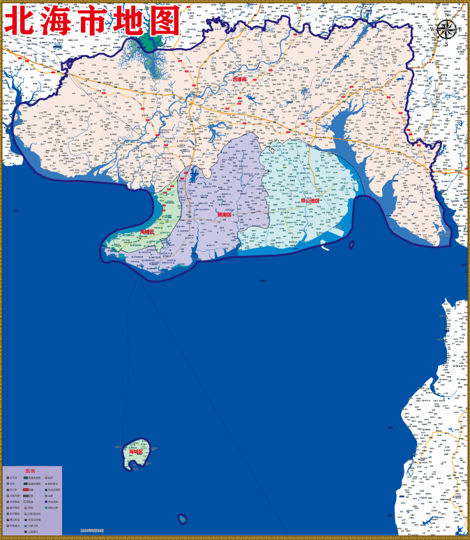 2020年广西省北海市地图海城区银海区铁山港区合浦县