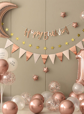 女宝宝一周岁生日背景墙布置party装饰气球套餐男孩女孩派对场景