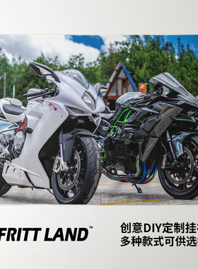 川崎忍者Ninja H2 R重型赛车摩托机车周边装饰画背景墙布挂布海报
