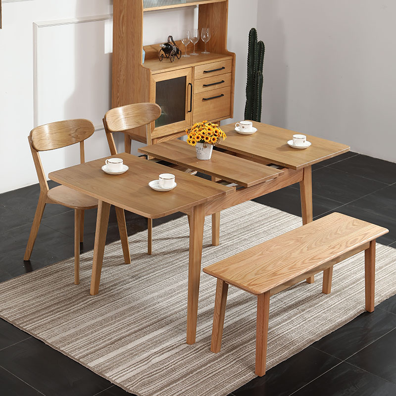 日式实木可拉伸餐桌多尺寸橡木餐桌椅北欧小户型家用现代简约家具