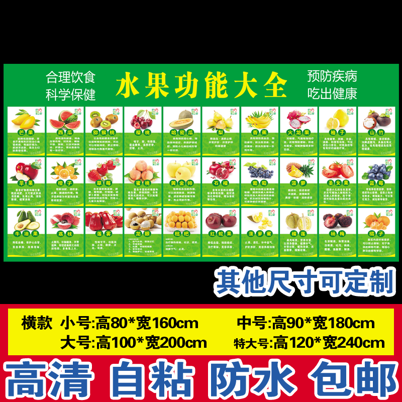 新品水果蔬菜干果五谷功效大全营养介绍超市广告画自粘墙贴纸包邮
