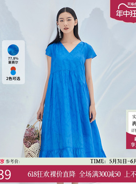 Distin Kidny/迪凯品牌夏季女装新款时尚气质款式显瘦蓝色连衣裙