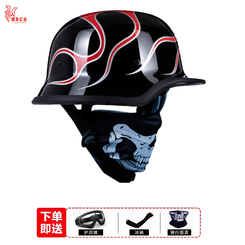 3C认证摩托车头盔复古轻量化骑行夏天巡航踏板机车男夏季透气瓢盔