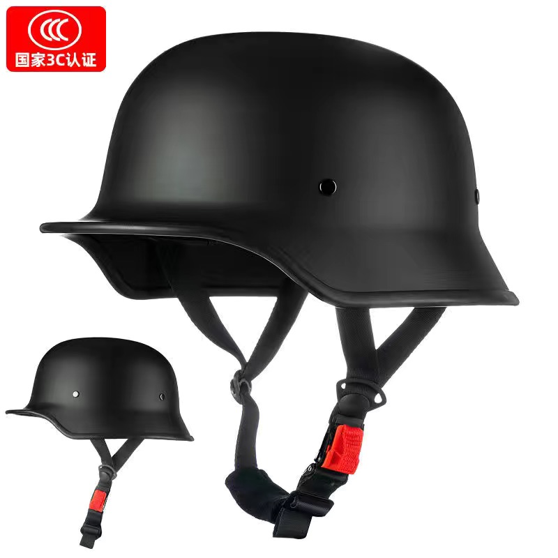 3C认证大兵头盔硬汉半盔摩托车机车个性复古德国瓢盔电动车安全帽