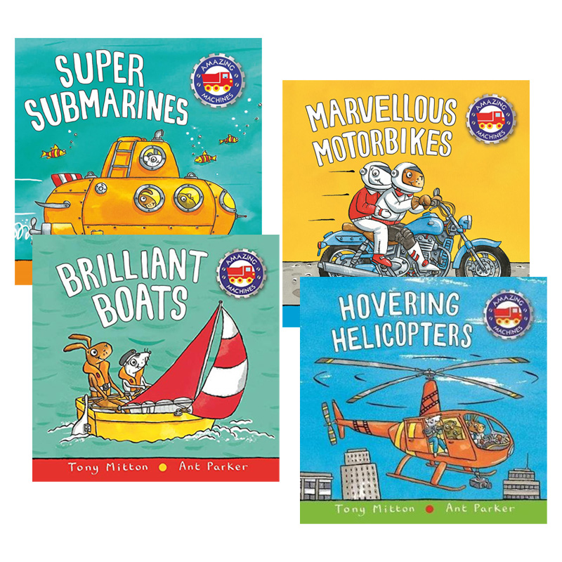 英文原版绘本 Amazing Machines 神奇的机器纸板书4册 超级潜艇/不可思议的摩托车/盘旋的直升飞机/聪明的船 进口英语原版书籍