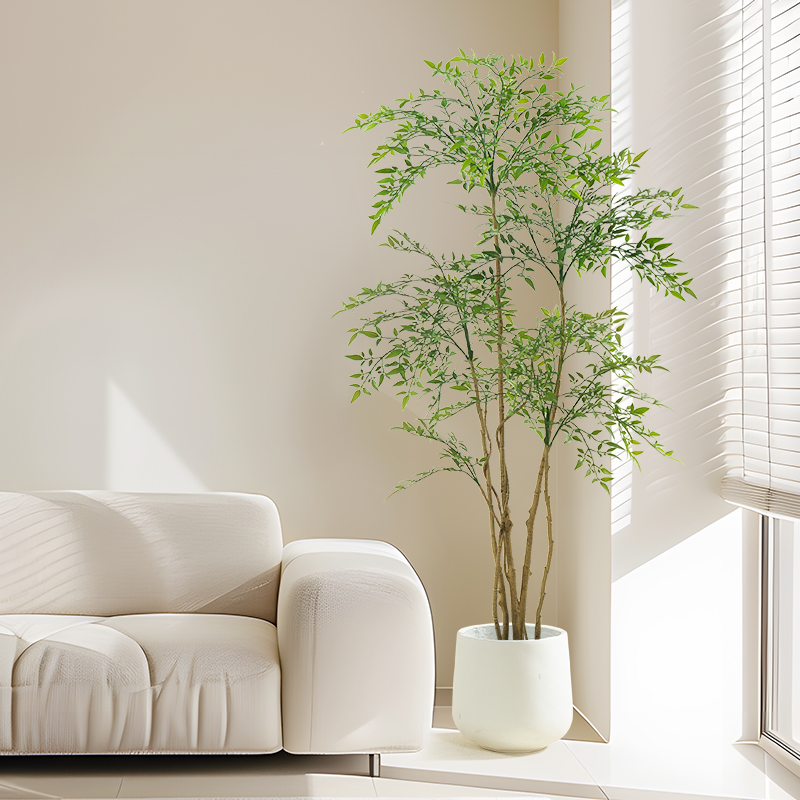 高端轻奢仿真绿植南天竹室内大型落地摆件客厅装饰仿生假树植物