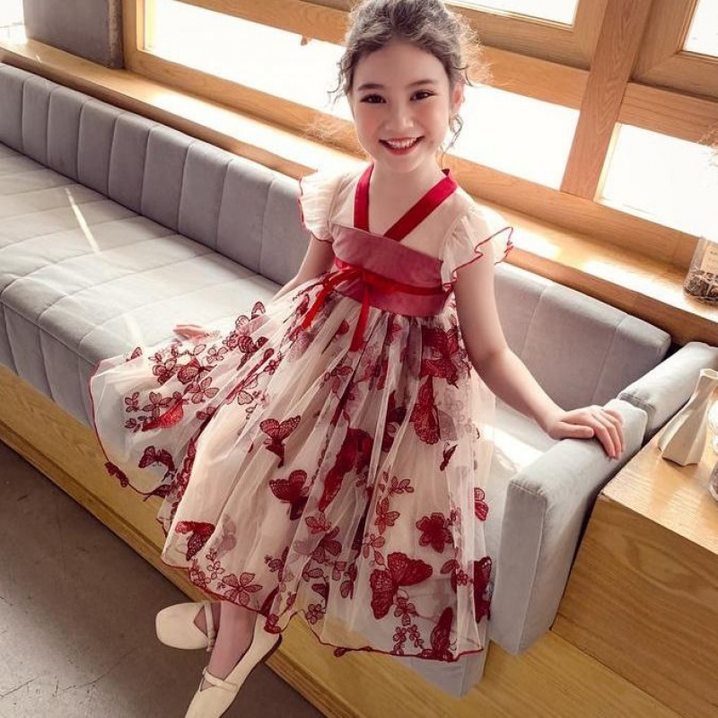 儿童夏季连衣裙女童裙子新款网红刺绣汉服学生网纱公主裙仙女裙潮