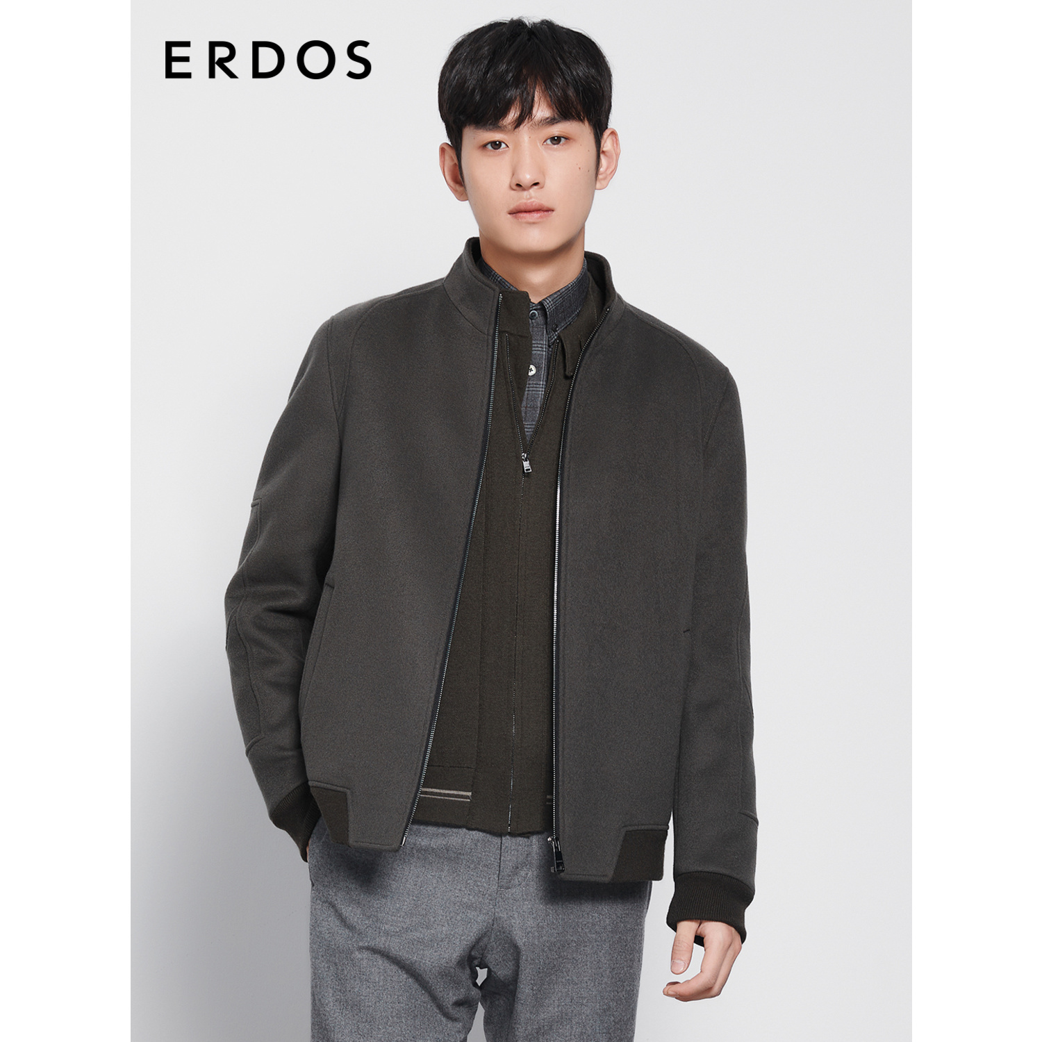 ERDOS 男装纯羊绒夹克棒球服拉链上衣短款外套运动时尚有型百搭