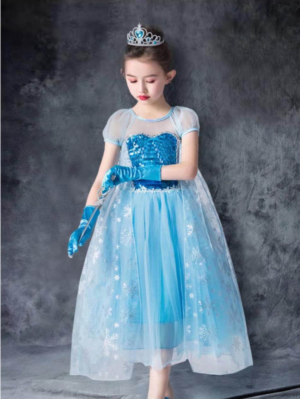女童艾莎公主裙夏季新款正版迪士尼六一演出冰雪奇缘elsa爱莎裙子
