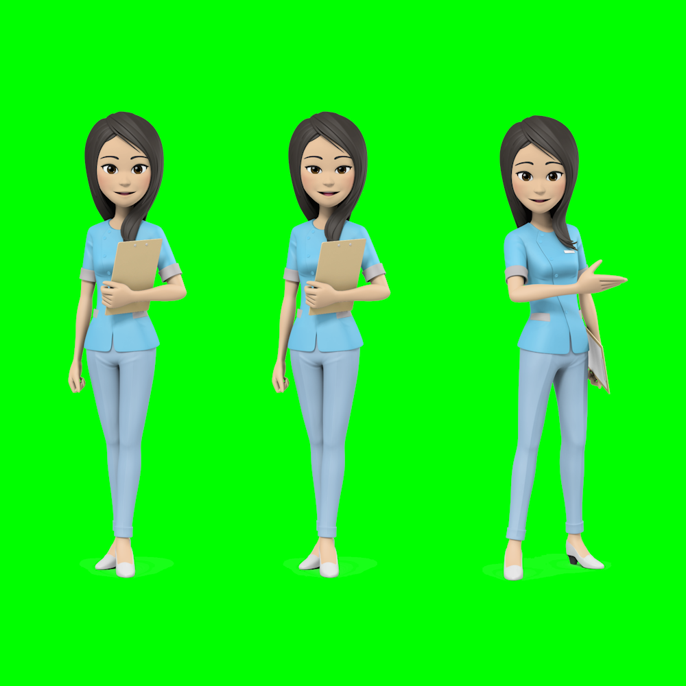 卡通角色女性护士人物动作动画视频素材 透明背景有绿底剪映能用