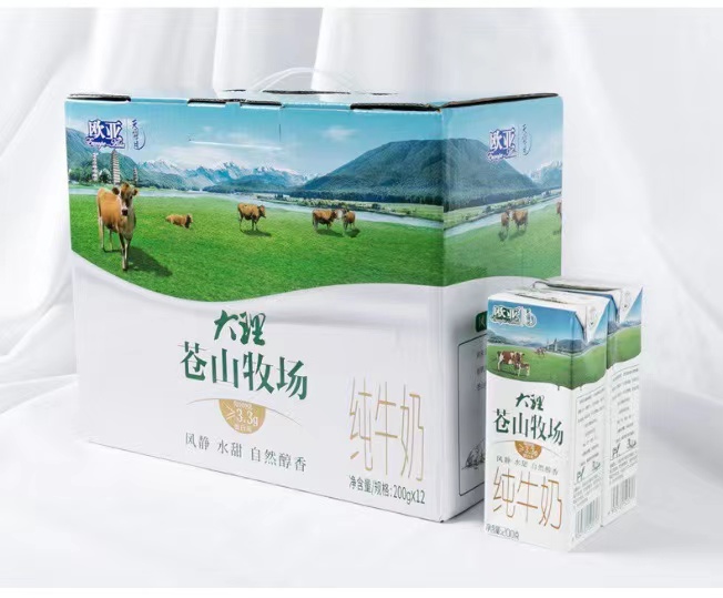 欧亚大理苍山牧场高原学生营养早餐奶全脂纯牛奶200g*12盒整箱