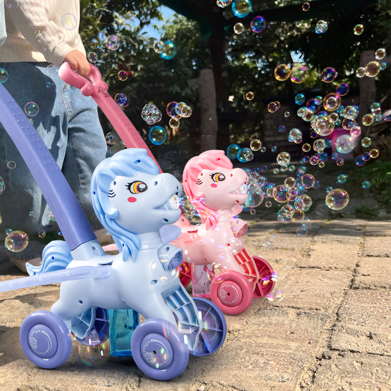 2024新款网红泡泡机儿童玩具电动小马手推车音乐灯光女孩泡泡相机
