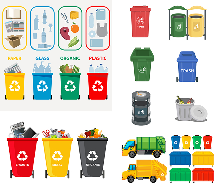 垃圾分类垃圾桶 环境保护废品回收利用元素 AI格式矢量设计素材