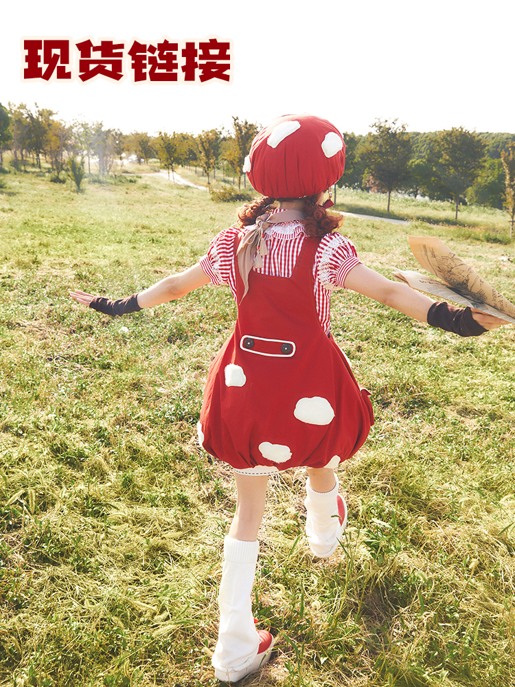 飞行蘑菇现货原创可爱红色可爱洛丽塔背带JSK花苞裙包子猪lolita