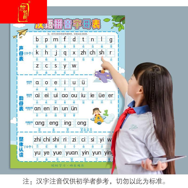 现货26个汉语拼音表幼儿挂图x字母墙贴画声母韵母前鼻音后鼻音自