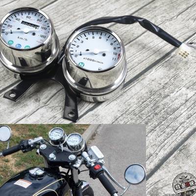 推荐游侠gn咖啡复古摩托车改装不锈钢仪表双表里程表转速表码表咪