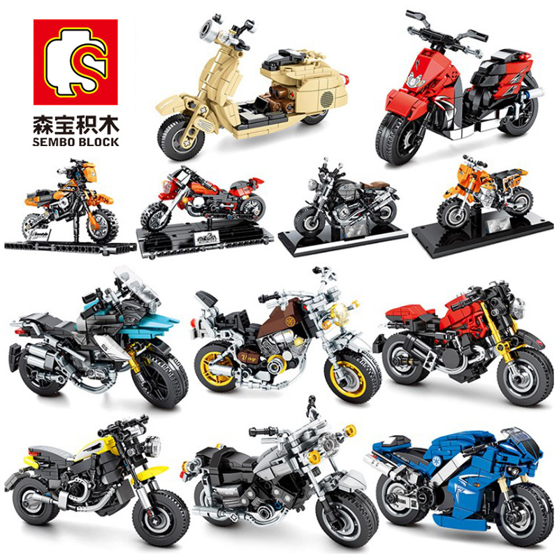 中国积木森宝全套摩托车本田雅马哈宝马川崎男孩拼装玩具儿童礼物