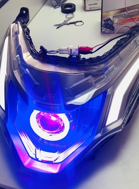 适用豪爵摩托车UCR125大灯HJ125T-31改装LED透镜天使恶魔眼总成