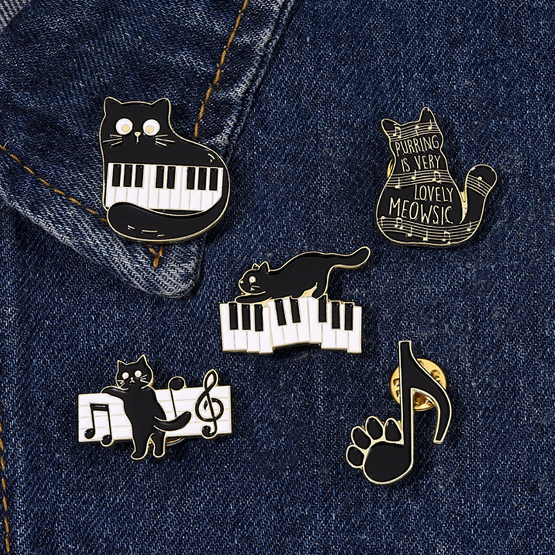 乐器卡通可爱猫咪钢琴音符胸针服饰包包装饰固定多用百搭扣针徽章