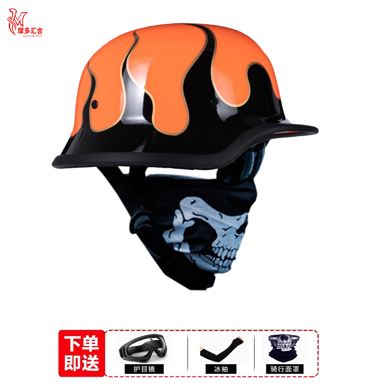 摩托车巡航踏板机车头盔复古男夏季透气3C认证骑行夏天瓢盔轻量化