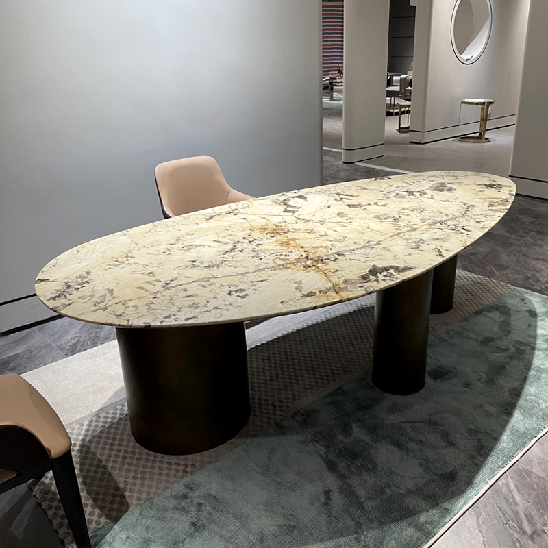 意大利Baxter椭圆饭桌进口潘多拉奢石原版意式轻奢天然大理石餐桌