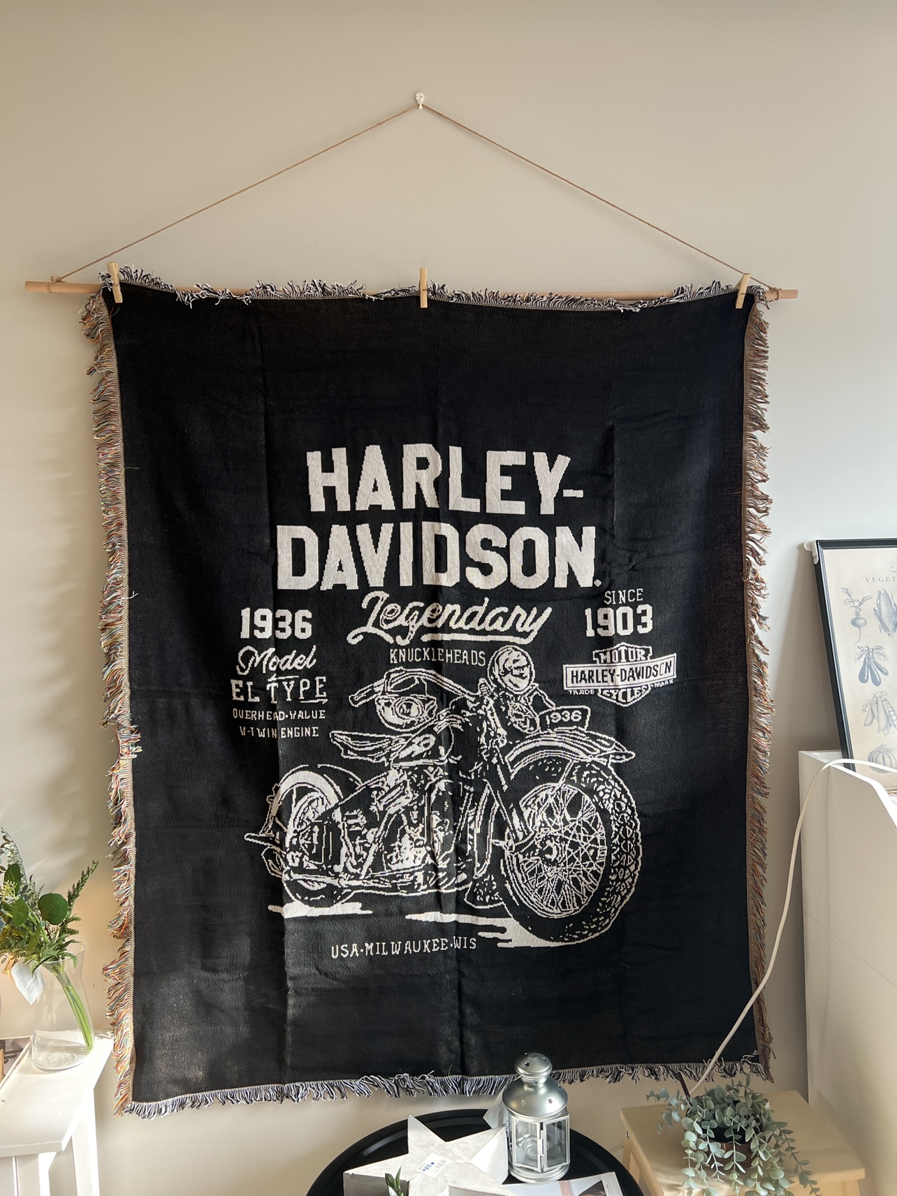 哈雷摩托Harley  Davidson风沙发毯客栈床毯摩托车挂毯 机车 纹身