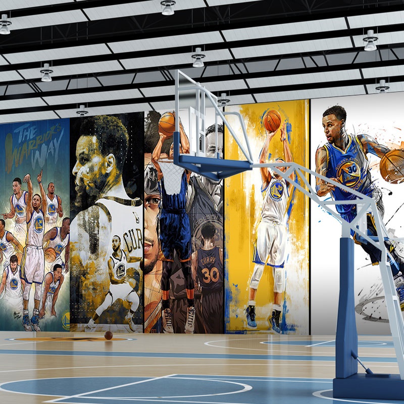 NBA球星勇士队库里墙纸健身房训练海报房间装饰背景墙篮球馆壁纸