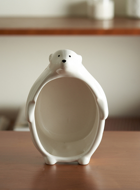 肆月日式可爱北极熊吃饭碗家用陶瓷水果沙拉甜品碗大容量卡通餐具