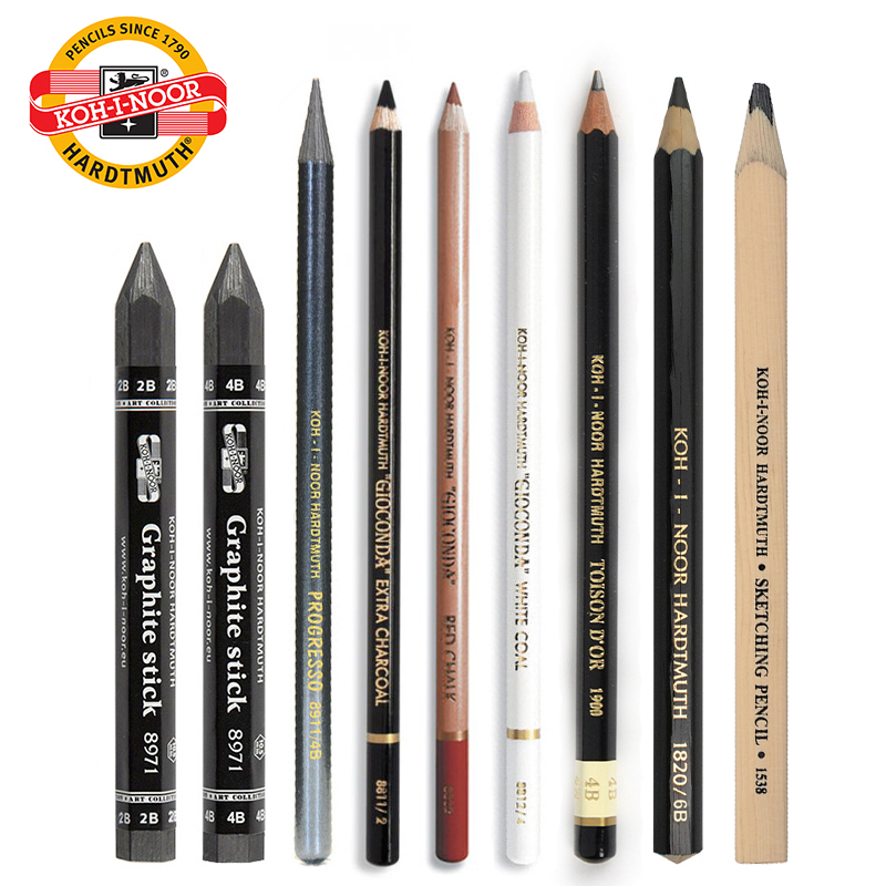 捷克进口酷喜乐铅笔炭笔白色黑色素描全铅棒木工笔粗芯铅笔水溶笔