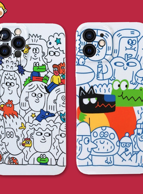 趣味小动物适用iphone苹果X XR XS Xsmax手机壳8 7plus创意卡通简笔画青蛙鳄鱼情侣男女潮牌图案全包保护套8p
