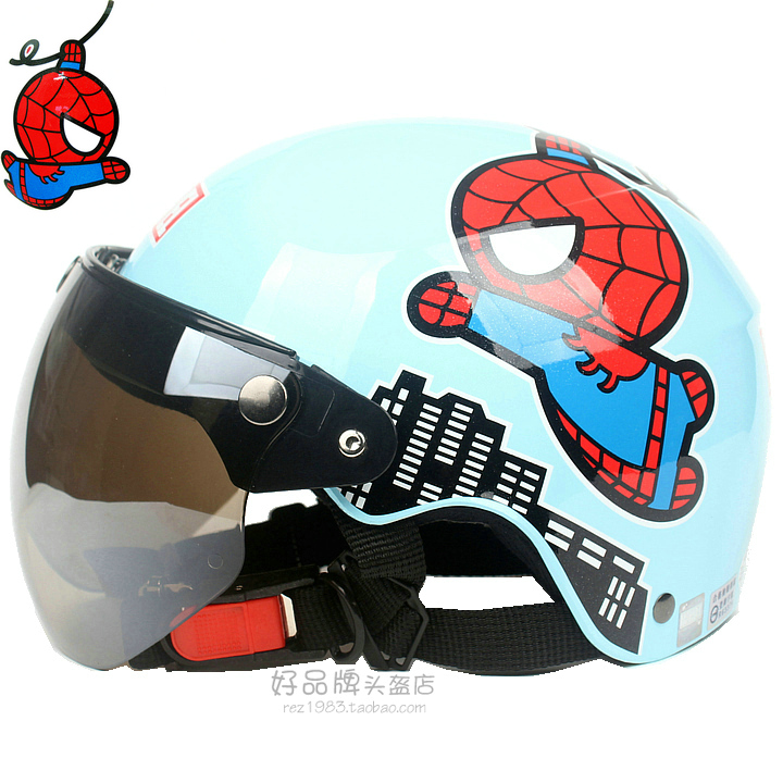 台湾EVO蜘蛛侠人蓝色哈雷电动摩托车儿童头盔男女小孩安全帽夏季