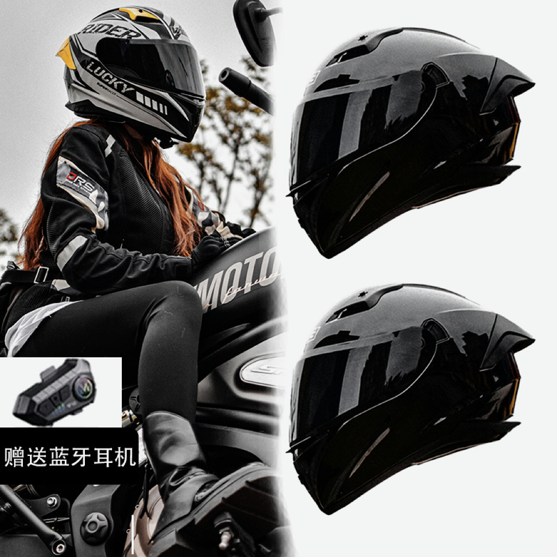 复古摩托车头盔3C认证标准巡航情侣款带蓝牙耳机黑色踏板潮流全盔